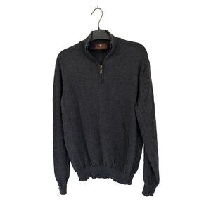 Men's Made in Italy TOSCANO Merino Wool 1/4 Zip Gray Pullover Sweater Med